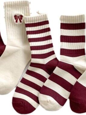 Cotton Red Stripes Bowknot Women's Socks